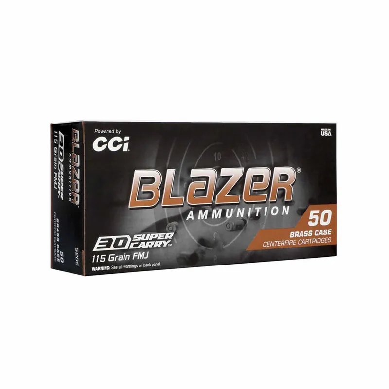 CCI Blazer Brass 30 Super Carry 115 Gr. 1150 fps Full Metal Jacket Flat Nose 50/Box