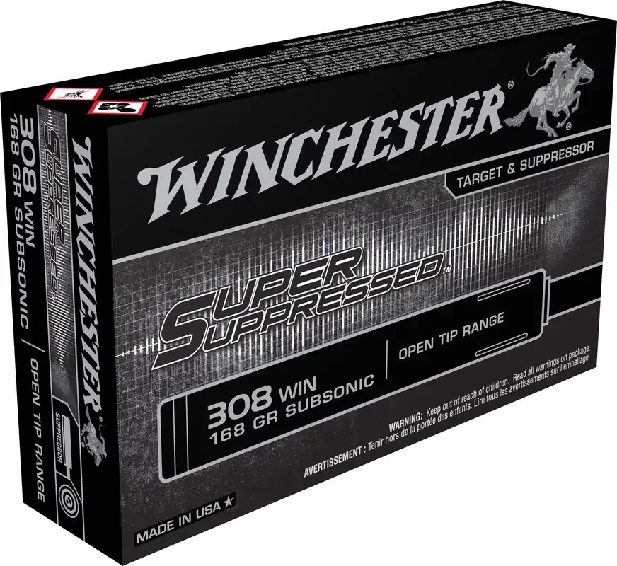Winchester Super Suppressed 308 Win. 168 Gr. Open Tip Range 20/Box