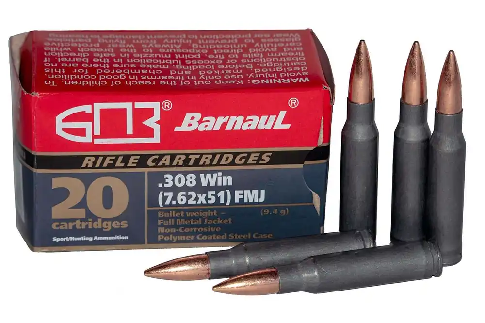 Barnaul Ammunition Rifle Ammo 308 WIN 168gr 20/Box BRN 308WIN FMJBT168