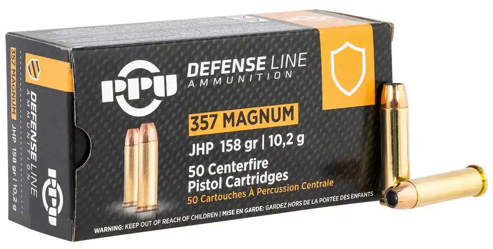 PPU PPD357 Defense Pistol Ammo 357 Mag, JHP, 158 Gr, 50 Rnd