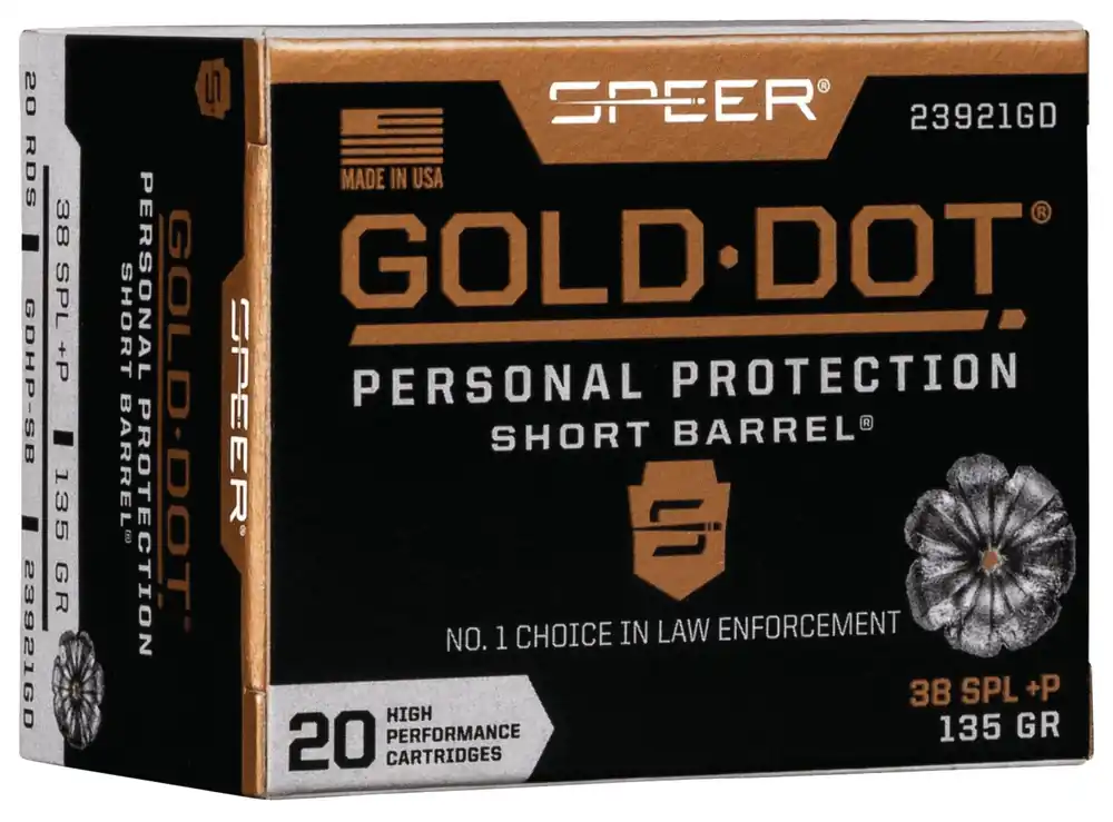 Speer 23921GD Gold Dot Short Barrel Pistol Ammo 38 SPL +P, GDHP, 135 Gr