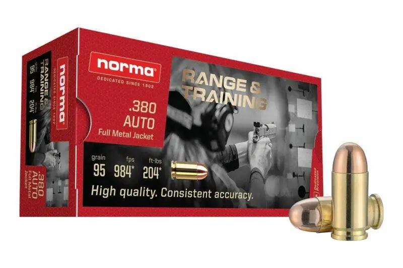 Norma Range & Training 380 ACP Ammo 95 gr Full Metal Jacket 50 Rounds 620140050