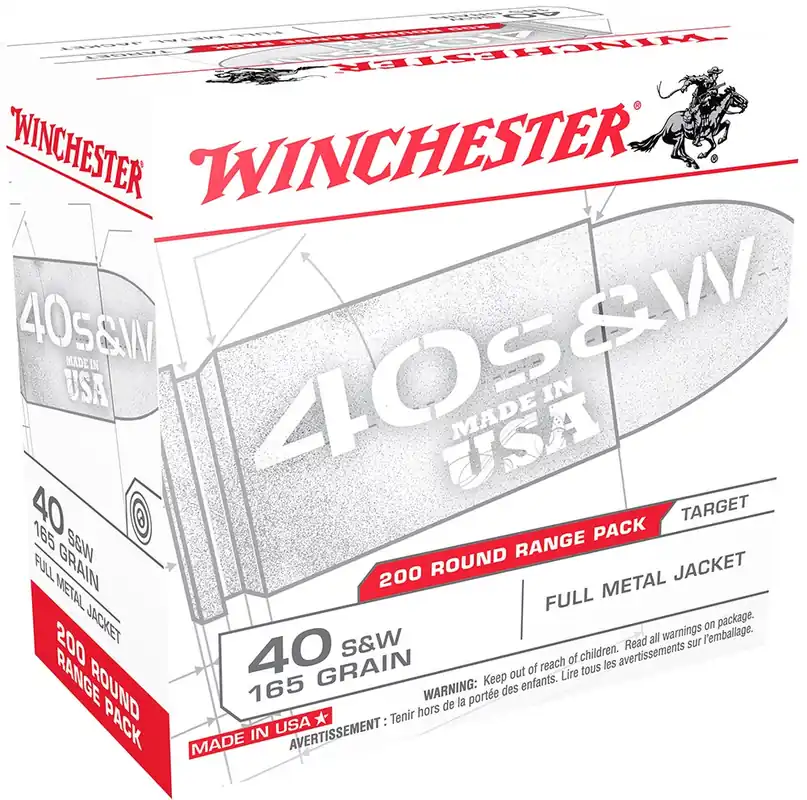 Winchester USA40W Pistol Ammo 40 S&W, FMJ, 165 Gr, 1060 fps, 200 Rnd