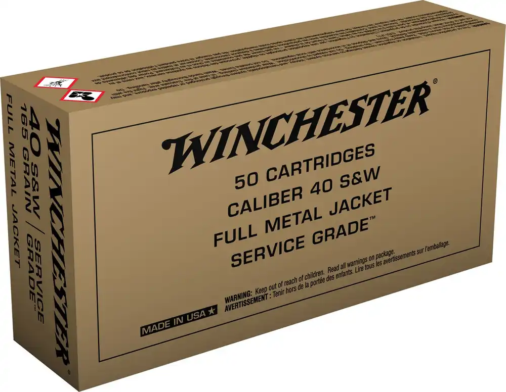 Winchester Service Grade 40 S&W 165 Gr. Full Metal Jacket Flat Nose 50/Box