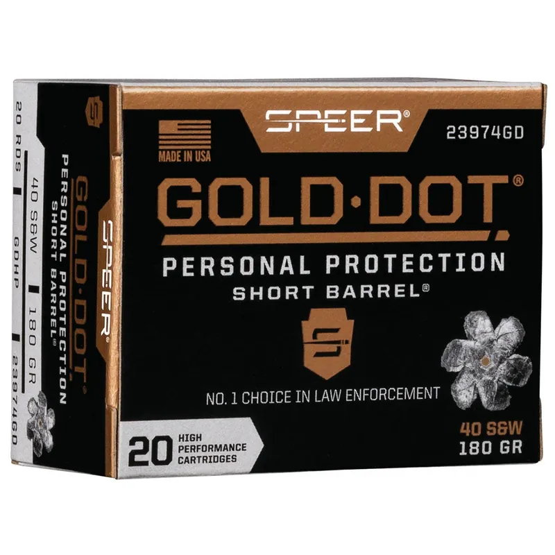Speer Gold Dot Personal Protection Short Barrel 40 S&W 180 gr 950 fps Hollow Point (HP) 20/Box