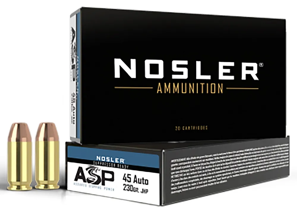 Nosler Assured Stopping Power Handgun 45 ACP 230 gr Jacketed Hollow Point 50 Per Box