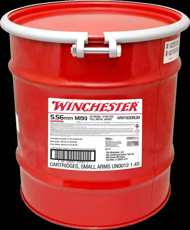 Winchester Best Value USA Rifle Ammo 5.56mm FMJ 55 Gr 14000/Box WM193DRUM