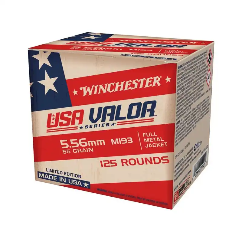 Winchester USA Valor M193 5.56x45mm NATO Ammo 55gr FMJ 125 Rounds USA193125