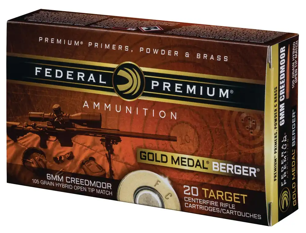 Federal Premium Gold Medal 6MM Creedmoor 105 Gr. Berger Hybrid Open Tip Match 20/Box