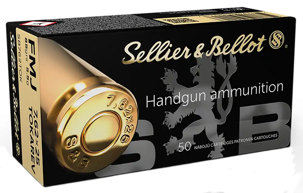 Sellier & Bellot SB762TOK Pistol Ammo 7.62x25 Tokarev, FMJ, 85 Gr