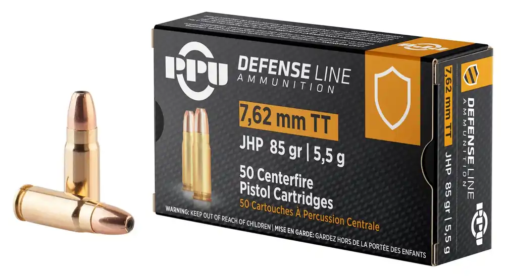 PPU Defense 7.62x25mm Tokarev 85 gr Jacketed Hollow Point 50 Per Box
