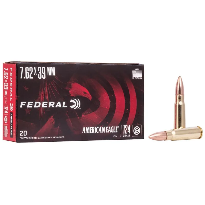 Federal American Eagle Rifle 7.62x39mm 124 gr, 2350 fps Full Metal Jacket (FMJ), 20/Box