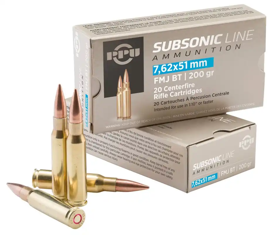 PPU Subsonic 7.62x51mm Nato FMJBT 200 Gr. 20/Box