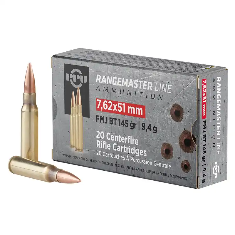 PPU Rangemaster 7.62x51mm NATO 145 gr Full Metal Jacket Boat-Tail (FMJBT) 20/Box