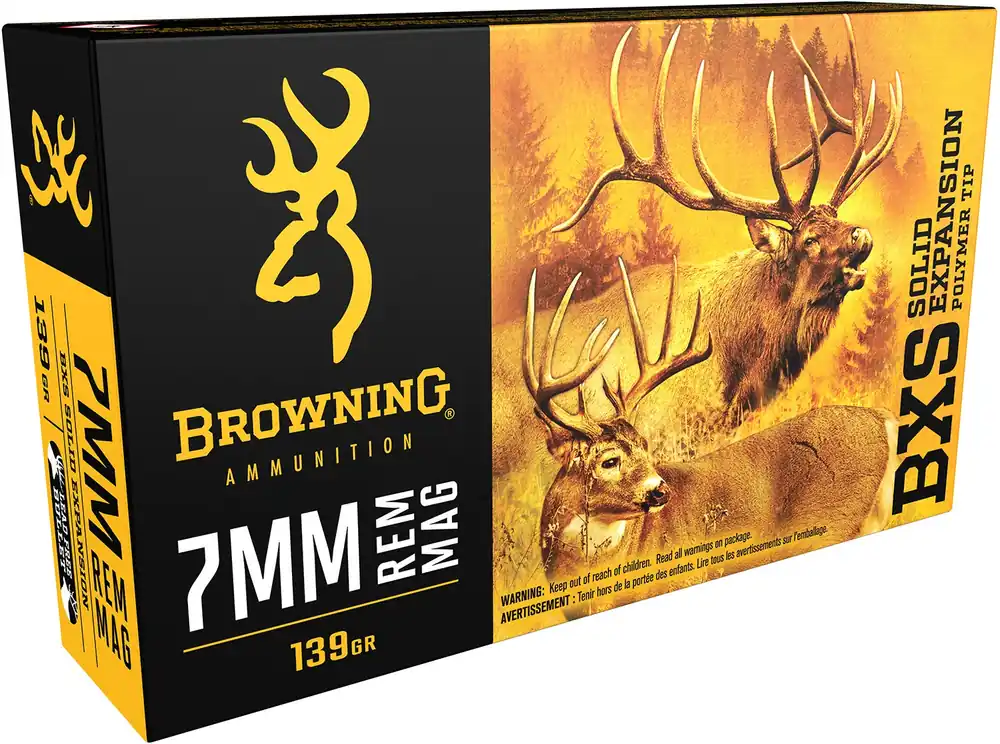 Browning Ammo BXS Copper Expansion 7mm Rem Mag 139 Gr. Lead Free Solid Expansion Polymer Tip 20/Box
