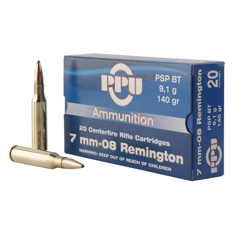 PPU Metric Rifle 7mm-08 Rem 140 gr Pointed Soft Point Boat-Tail (PSPBT) 20/Box