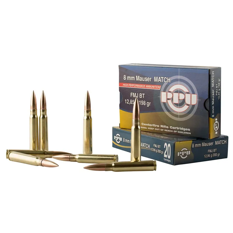 PPU Match Rifle 8mm Mauser 200 gr Full Metal Jacket Boat-Tail (FMJBT) 20/box