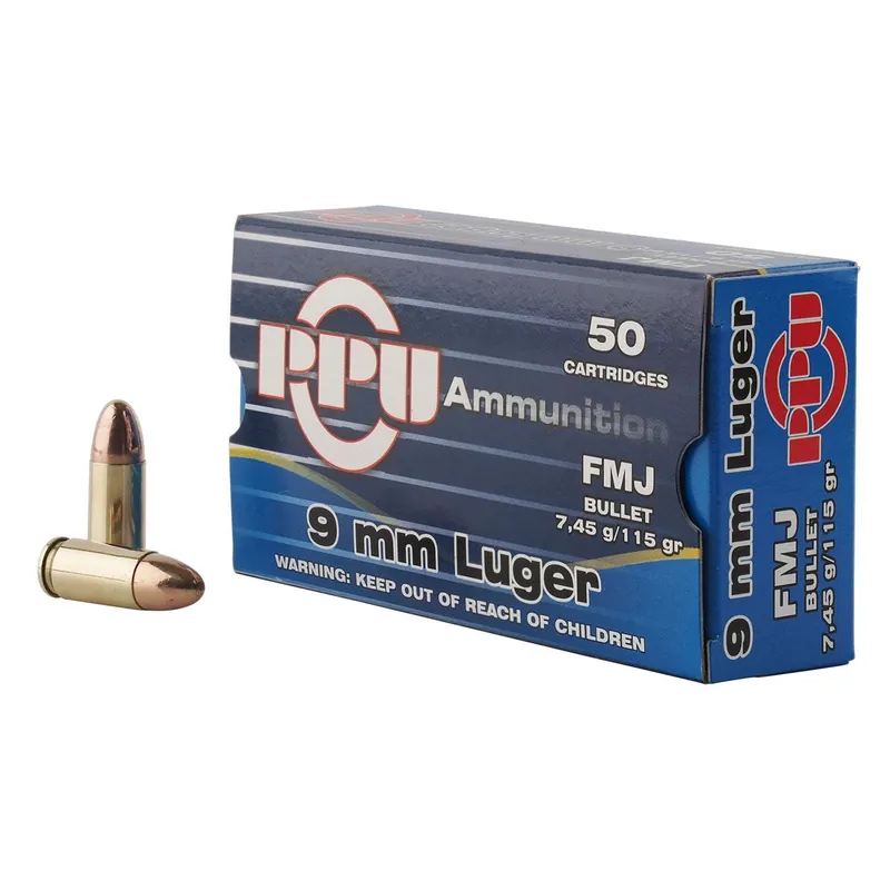 PPU Handgun 9mm Luger 115 gr Full Metal Jacket (FMJ) 50/Box