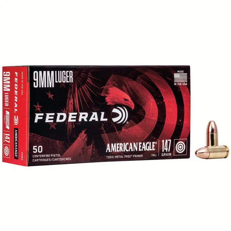 Federal American Eagle Indoor Range Training 9mm Luger 147 gr Total Metal Jacket (TMJ) 50/Box