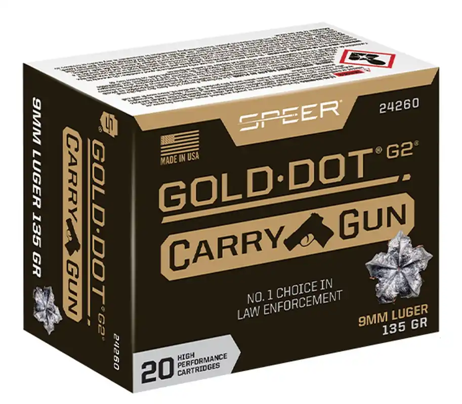 Speer 24260 Gold Dot Carry Gun, 9MM Luger, 135 Grain, Hollow Point, 20