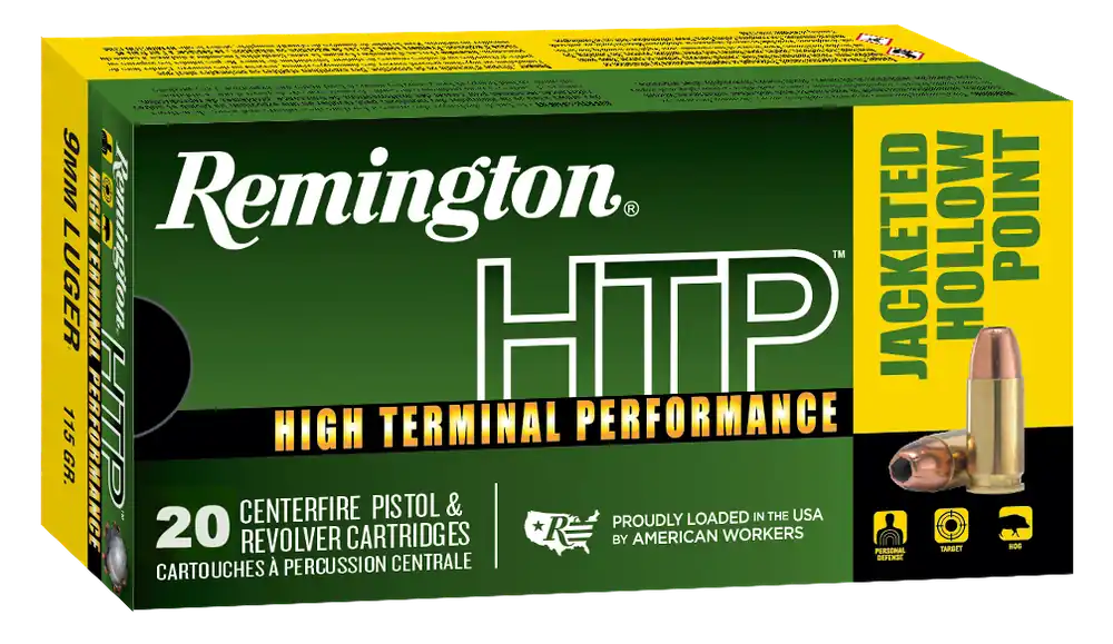 Remington Ammunition HTP 9mm Luger 115 gr Jacketed Hollow Point (JHP) 20 Bx/ 25 Cs