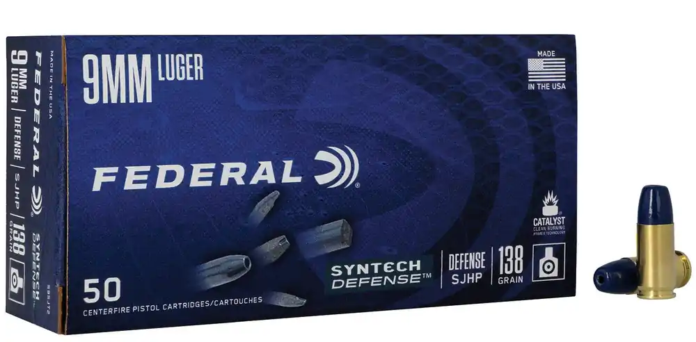 Federal S9SJT2 Syntech Defense Pistol Ammo 9mm, 138 Gr, Semi