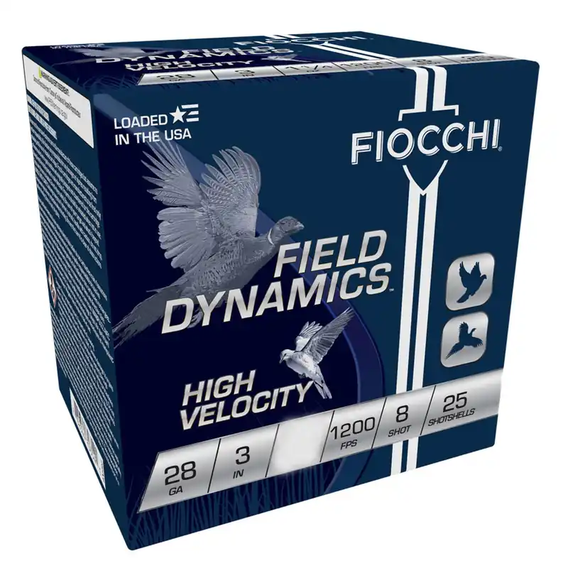 Fiocchi Field Dynamics High Velocity 28ga 3" 1.0 oz 8 Chilled Lead Shot 25 Shells Per Box