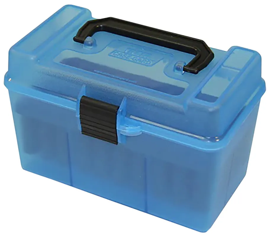 MTM Case-Gard Deluxe Ammo Box for 7mm Rem/Mag 300 Win Mag Clear Blue Polypropylene 50rd