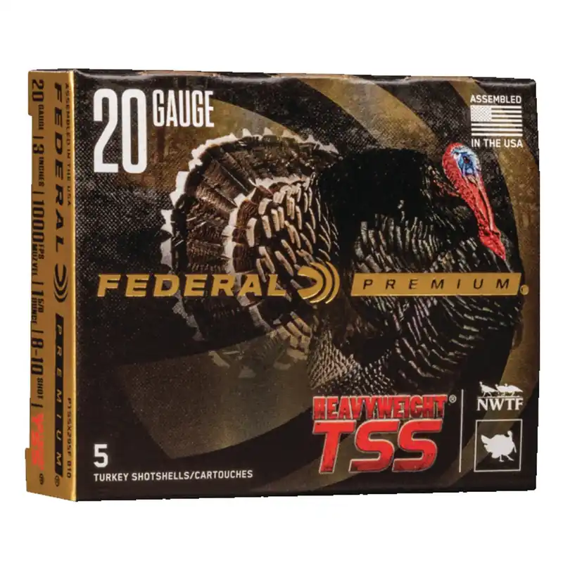 Federal Heavyweight TSS Turkey Shotshells 20ga 3" 1-5/8 oz. 8/ 10 Tungsten Shot 1000 fps 5 Shells Per Box PTSSX295F-810