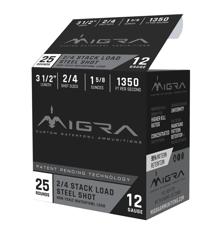 Migra Combinational 12 Gauge Ammo 3.50" 1 5/8 oz 2, 4 Shot 25 Rounds M12LS24