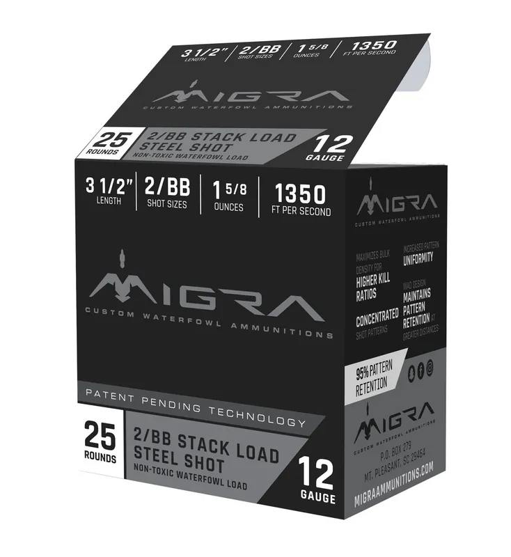 Migra Ammunitions Combinational 12 Gauge Ammo 3.50" 1 5/8 oz 2, BB Shot 25 Rounds M12LS2BB