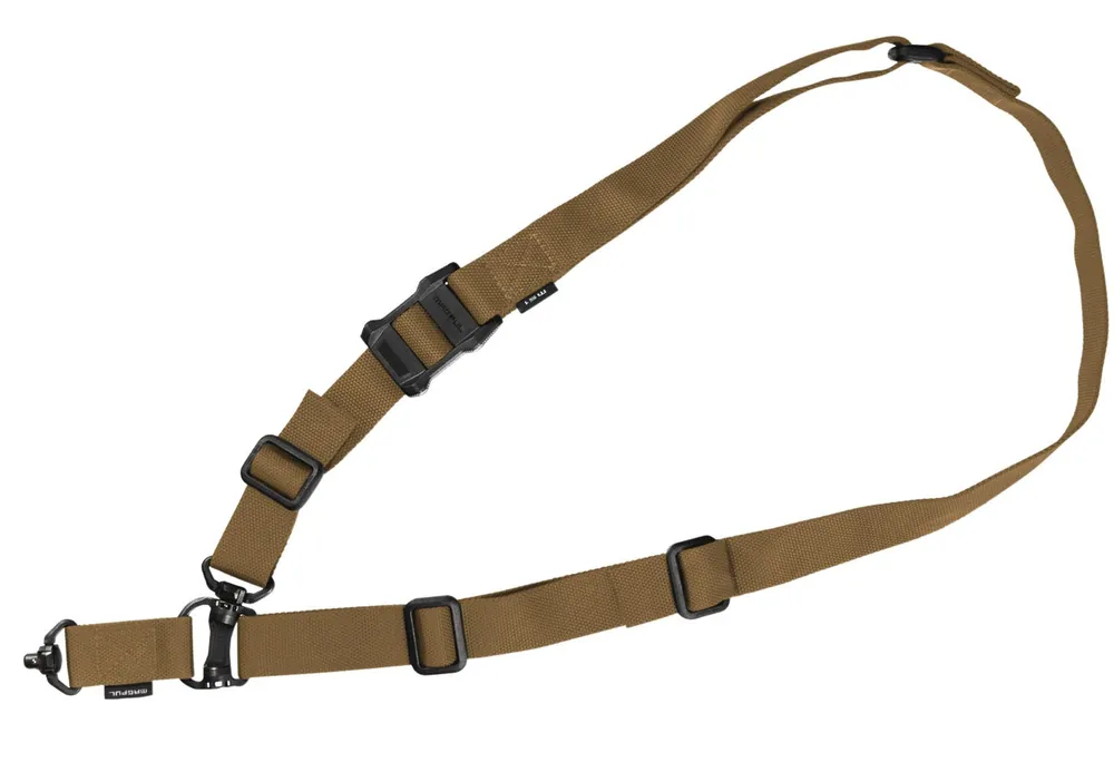 Magpul MS4 QDM Sling made of Coyote Nylon Webbing with 1.25" W, Adjustable One-Two Point Design & Swivels for AR Platforms