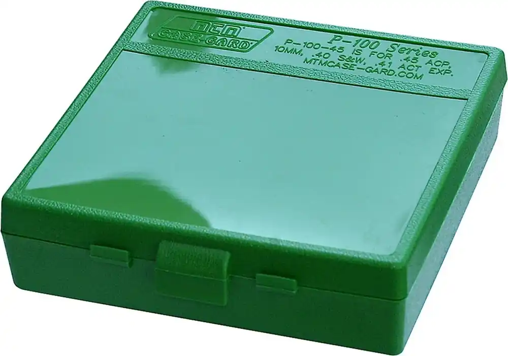 MTM Case-Gard Flip Top Ammo Box Case-Gard P-100 Multi-Caliber Handgun Green Polypropylene 100rd