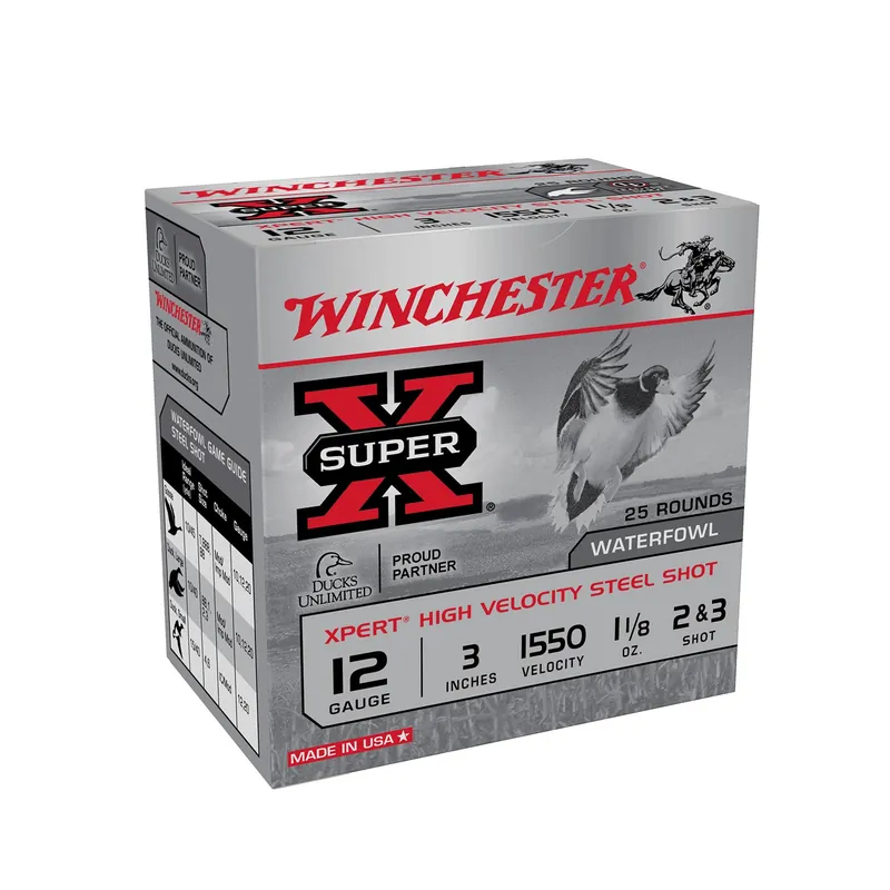 Winchester Ammo Super X Xpert 12 Gauge 3" Waterfowl Shotshells 1-1/8 oz Blend of 2 & 3 Steel Shot 1550 fps 25 Shells Per Box