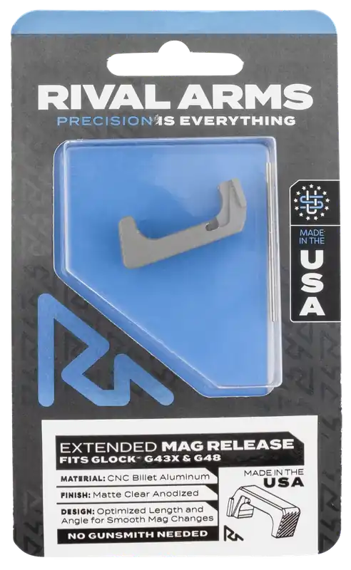 Rival Arms Extended Magazine Release for Glock 43X/48, CNC Aluminum Matte Clear Anodized RA72G004D