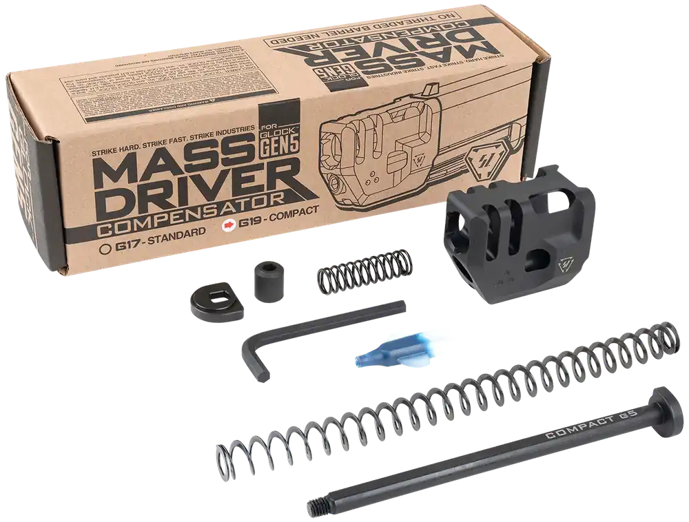 Strike Industries Mass Driver Compensator for Glock 19 Gen 5 9mm, Black G5MDCOMPC