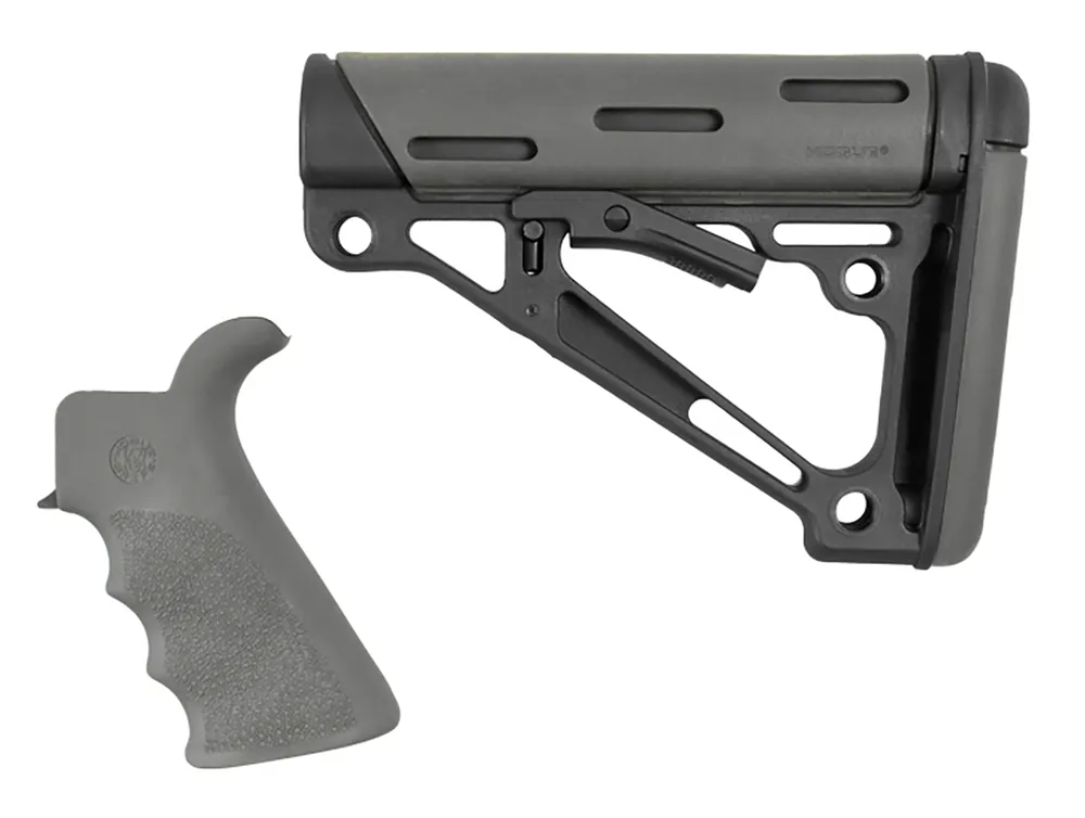 Hogue OverMolded Collapsible Buttstock & Beavertail Finger Groove Grip Kit, Slate Gray/Black 15556