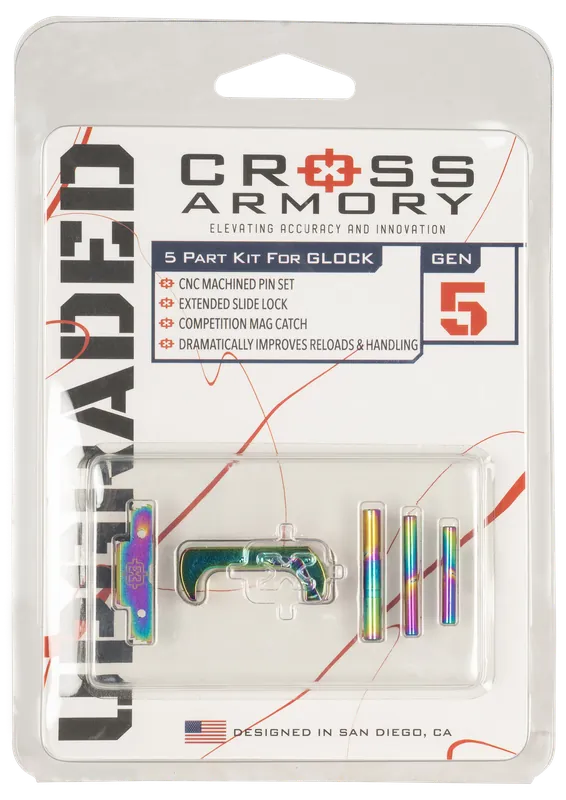 Cross Armory Glock Generation 5 Upgrade Kit, Rainbow Aluminum Slide Lock & Mag Catch CRG5OKRB