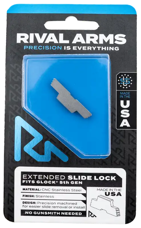 Rival Arms Extended Slide Lock for Glock 17/19/34 Generation 5, Polished Stainless Steel RARA80G002D
