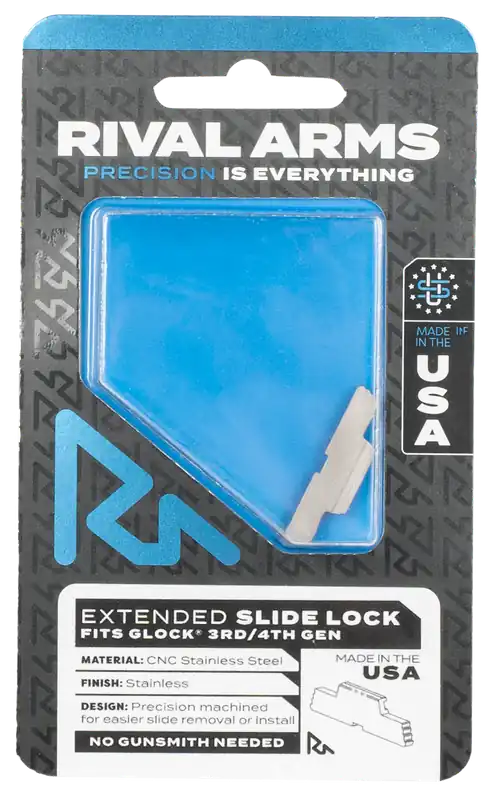 RIVAL ARMS Extended Slide Lock for Glock Gen 3/4 Pistols, CNC Stainless Steel, RA80G001D