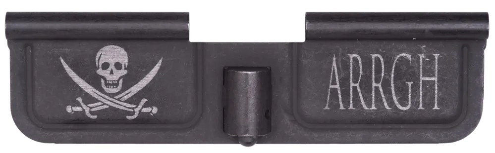 Spikes AR-15 Ejection Port Door Cover, Laser-Engraved Pirate & ARRGH, Black Phosphate Steel SED7003