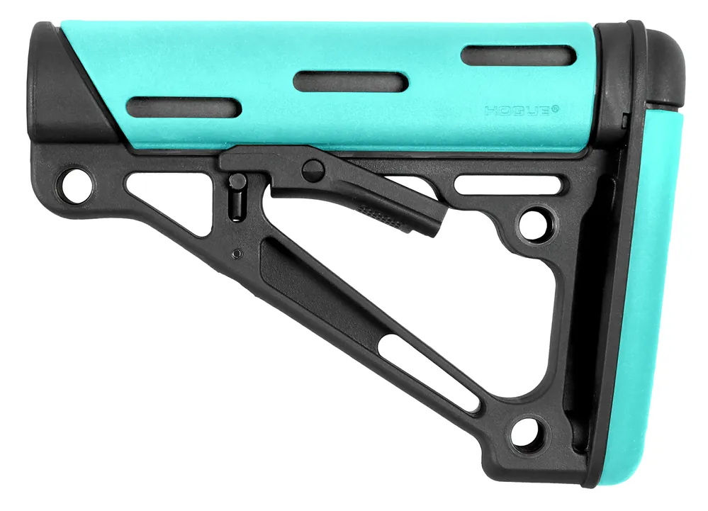 Hogue OverMolded Collapsible AR-15/M16 Buttstock, Fits Mil-Spec Buffer Tube, Aqua/Black 13440