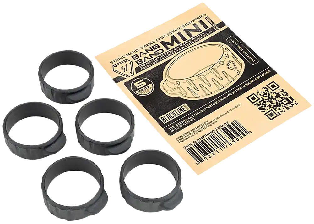 Strike Bang Band Mini 34mm Tactical Grip Bands, Nitrile Butadiene Rubber, 5-Pack Black BANGBAND34MMBK