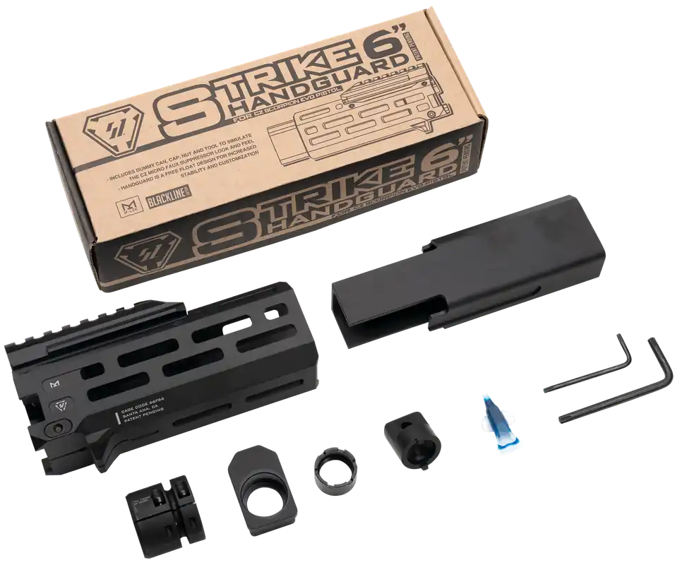 Strike 6in M-LOK Handguard w/ Faux Suppressor for CZ Scorpion EVO, Black 6061-T6 CEVOHG6BK