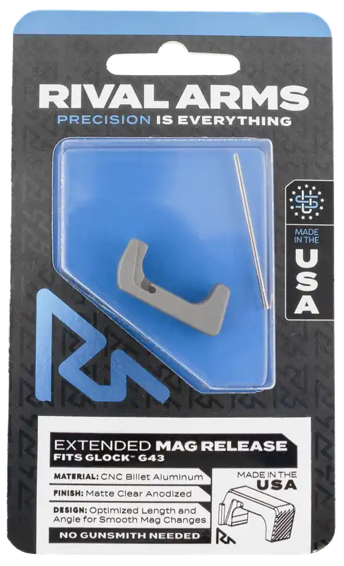 Rival Arms Extended Magazine Release for Glock 43 CNC Billet Aluminum, Matte Anodized Silver RA72G003D
