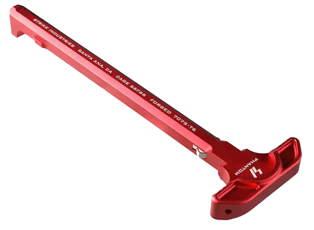 Strike Latchless Charging Handle for Mil-Spec AR-15, Forged 7075 Aluminum Red Anodized ARSLCHRED