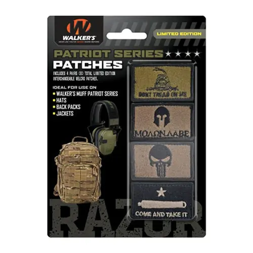 Walker‘s Game Ear Patriot Patch Kit, 4 Assorted Hook-and-Loop Patches (Come and Get It) WLKGWPPATKIT