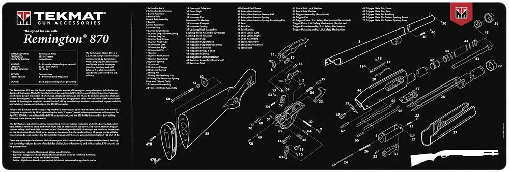 TekMat Remington 870 Gun Cleaning Mat w/ Parts Diagram, Oil/Water Resistant 12x36 TEKR36REM870