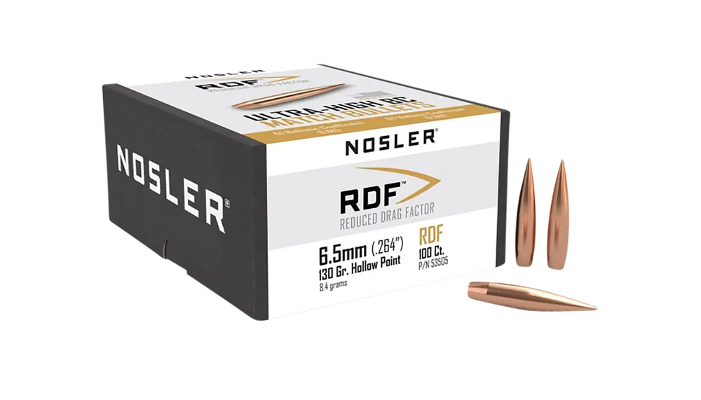 Nosler Reduced Drag Factor (RDF) Match 6.5mm 130gr Hollow Point Boat Tail Bullets 53505