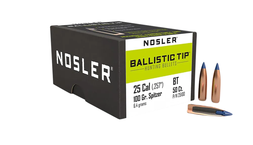 Nosler Ballistic Tip Hunting Bullet .25 Caliber 100gr Spitzer Polymer Tip 50/Box 25100